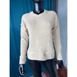 Pink Rose Tan Cozy Knit Sweater Long Sleeve Crew Neck Relaxed Fit Women's Small